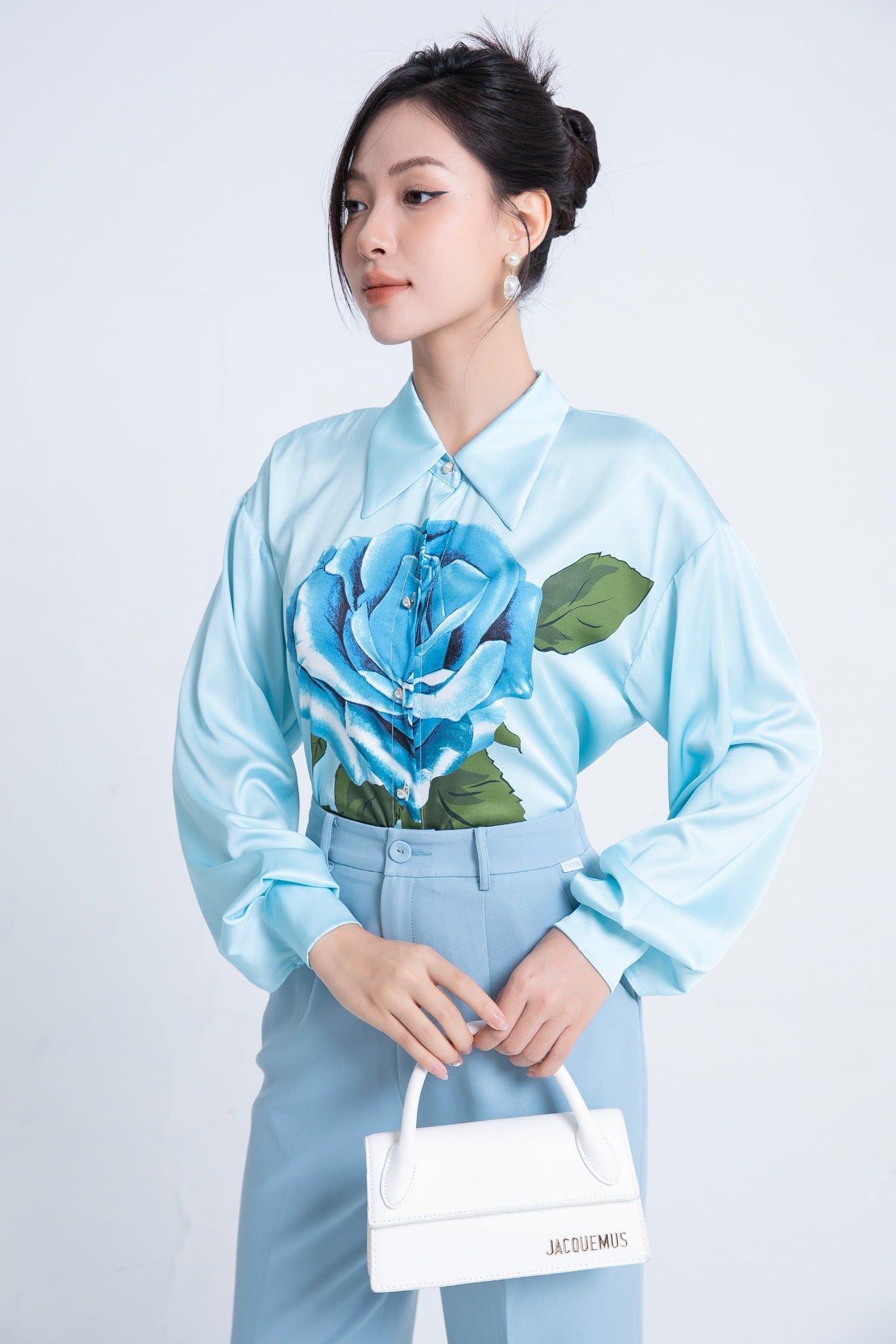 SƠ MI XANH IN HOA SM09232