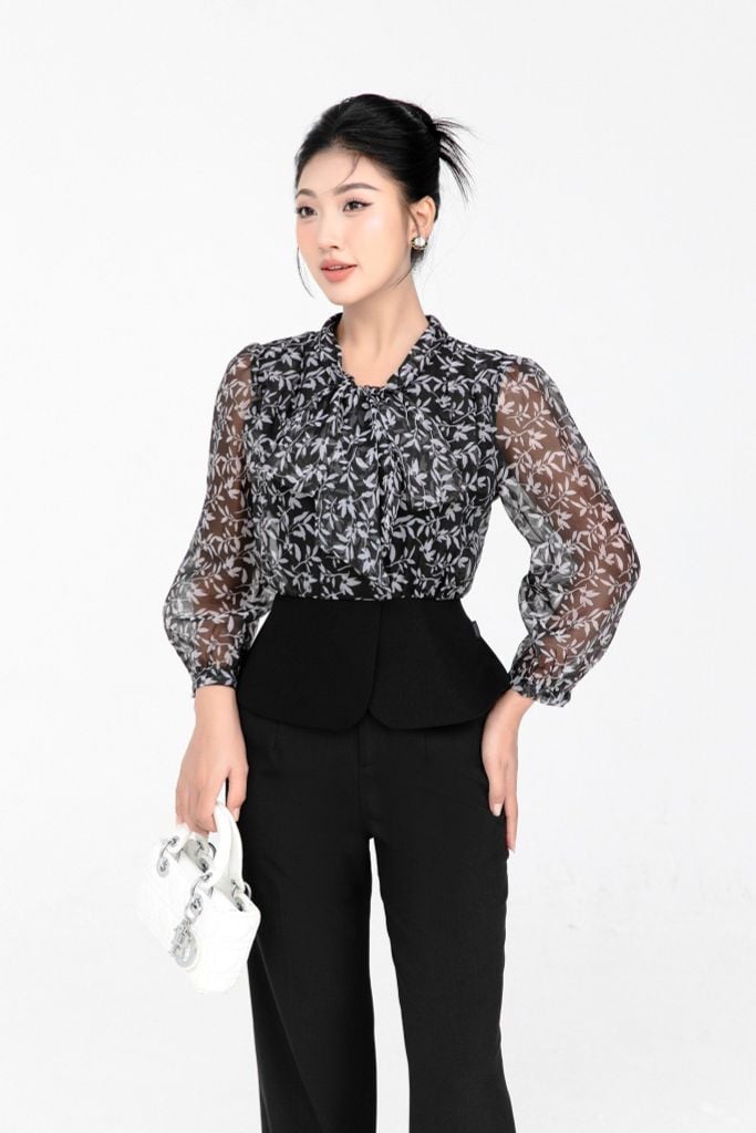 ÁO PEPLUM PHỐI HỌA TIẾT SM42332