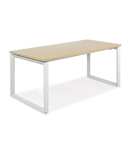 Bàn 1906A.B16 chân sắt trắng với mặt bàn gỗ MFC trong văn phòng hiện đại