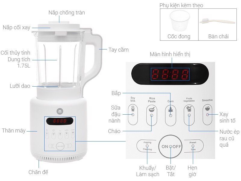  Máy làm Sữa hạt đa năng Mishio MK270 công suất lớn 800W 