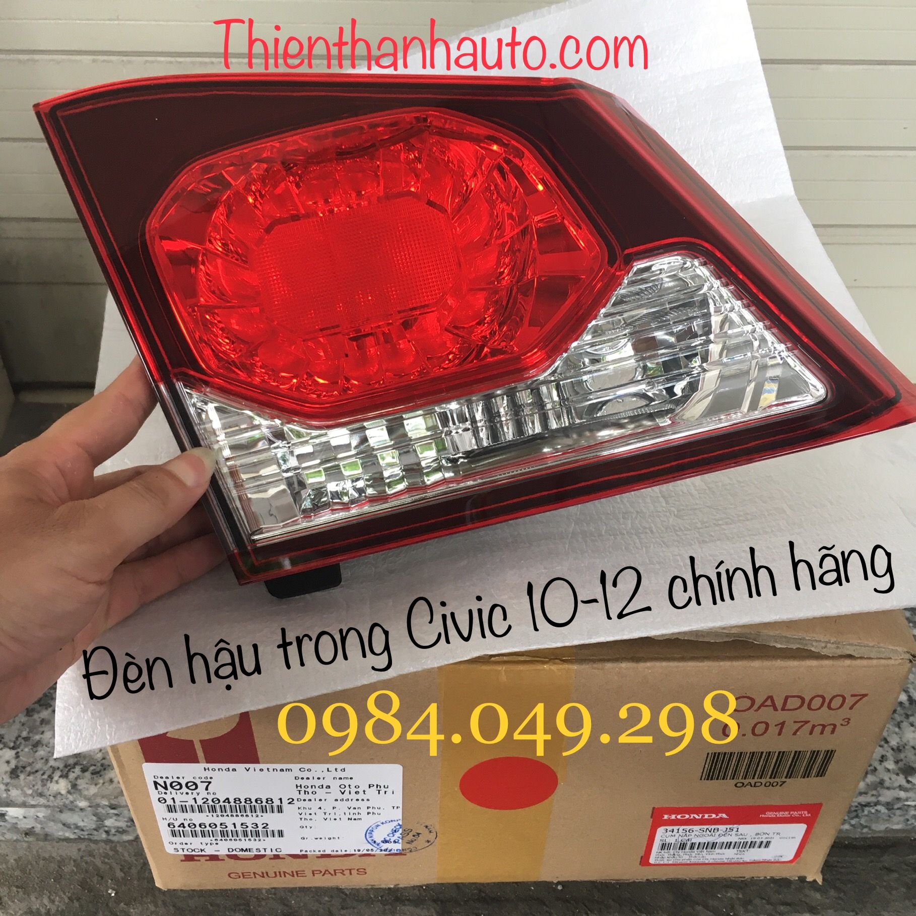 Đèn hậu trong - đèn hậu trên cốp bên lái Honda Civic 2010-2011-2012 chính hãng- Thienthanhauto.com