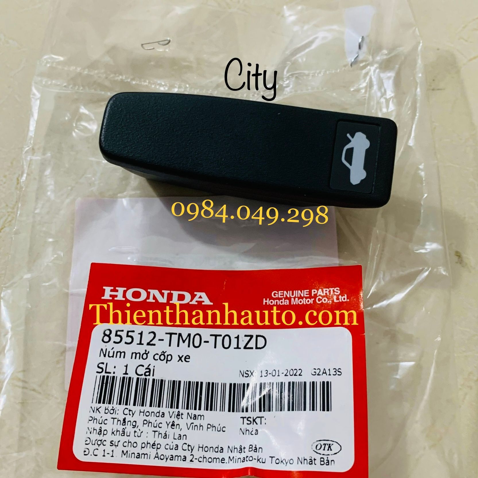 Núm - lẫy mở cốp sau Honda City 2014-2021 chính hãng - 85512TM0T01ZD