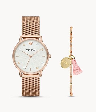  Đồng hồ Mon Amie Stainless Steel Watch and Bracelet Set 