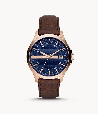  Armani Exchange Three-Hand Date Brown Leather Watch 