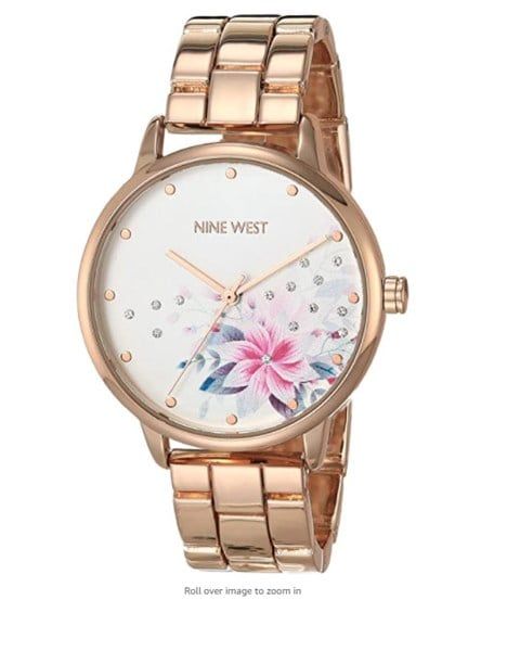  Nine West Women's Crystal Accented Bracelet Watch 