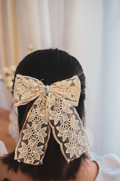  Kẹp tóc nơ vải ren 