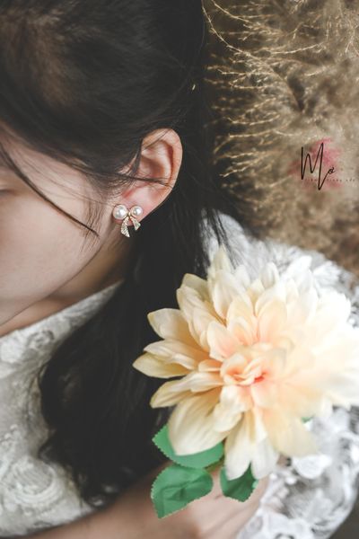  Bông tai bạc 925 họa tiết nơ ngọc trai 