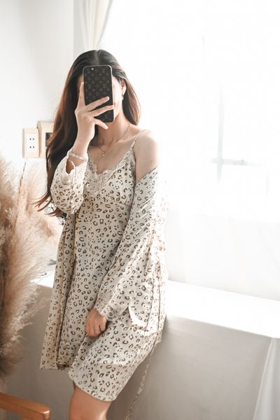  Set đầm dây áo choàng ngủ 