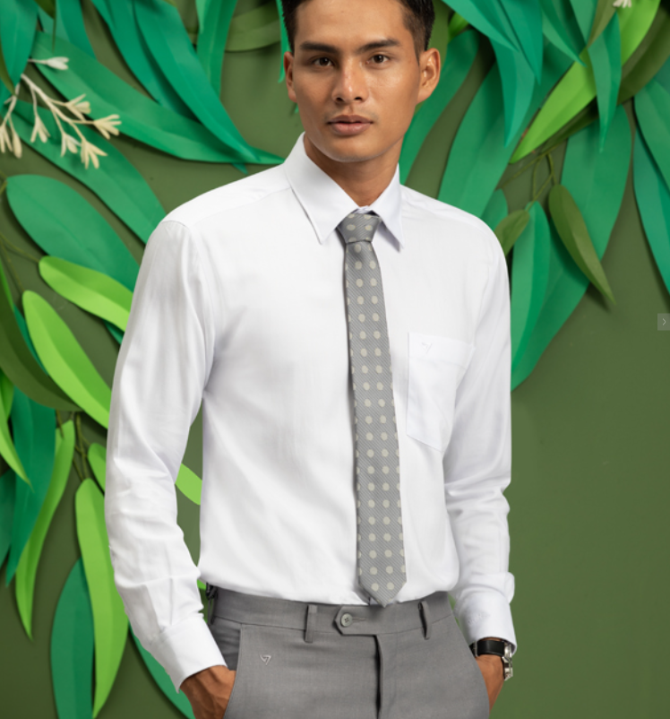  Áo sơ mi Việt Tiến tay dài trắng 