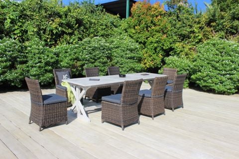 Bộ Bàn Ăn Mây Nhựa Bàn Gỗ Ngoài Trời RADS-154