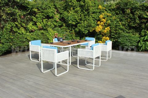 Bộ Bàn Ăn Khung Nhôm 6 Ghế Mây Nhựa RADS-095