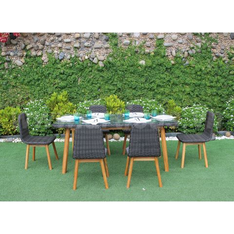 Bộ Bàn Ăn Ngoài Trời Chân Gỗ 6 Chỗ RADS-171A