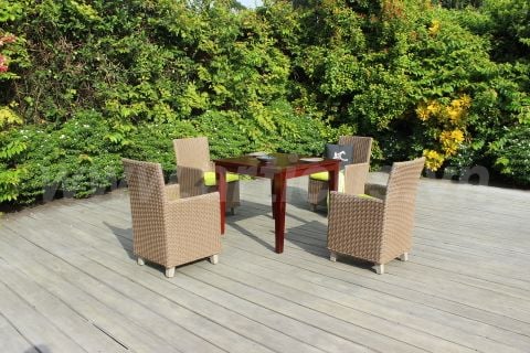 Bộ Bàn Ăn Mây Nhựa Chân Gỗ 4 Ghế RADS-154C