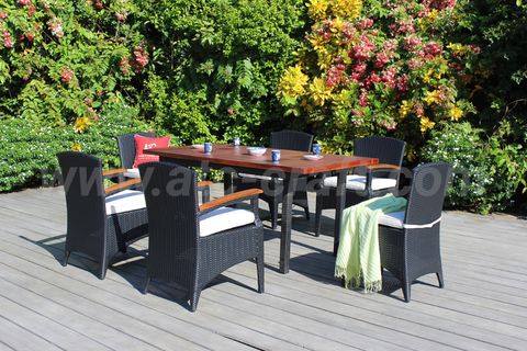 Bộ Bàn Ăn Mây Nhựa Tay Gỗ 6 Ghế RADS-017