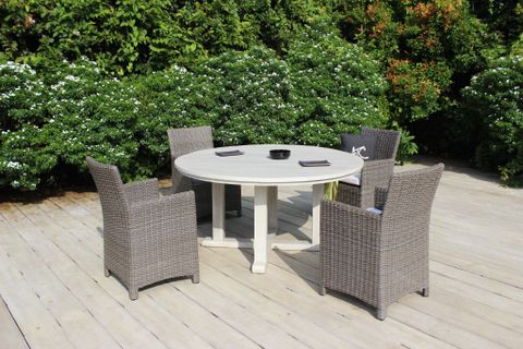 Bộ Bàn Ăn Mây Nhựa Bàn Gỗ Tròn Ngoài Trời RADS-154