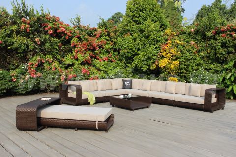 Bộ Sofa Mây Nhựa Kết Hợp Giường Nằm Ngoài Trời RASF-117-BROWN