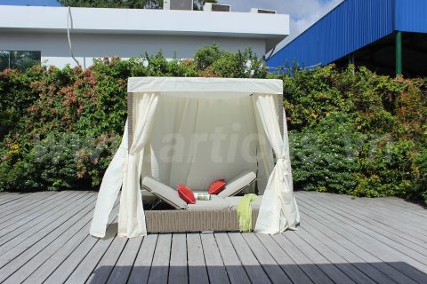 Bộ Giường Tắm Nắng Ngoài Trời Có Mái Che JERSEY (RABD-106)