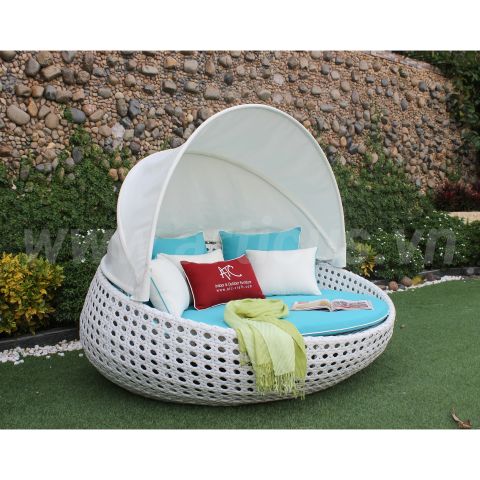 Giường Tắm Nắng Mây Nhựa Tròn Có Mái Che RABD-062A