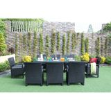 Bộ Bàn Ghế Ngoài Trời 8 Chỗ Dây Mây Nhựa Đen Sang Trọng RADS-139