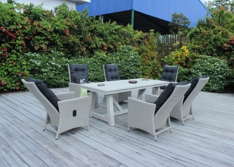 Bộ Bàn Ăn Mây Nhựa Ngoài Trời Với Tựa Lưng Điều Chỉnh RADS-258