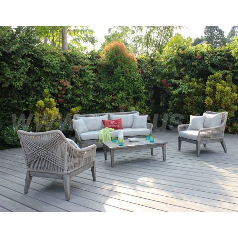 Bộ Sofa Ngoài Trời Dây Dù Chân Gỗ Tràm Hiện Đại RASF-168