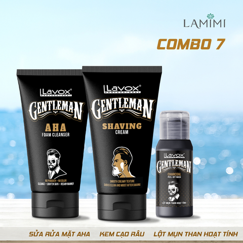  Combo Sữa Rửa Mặt AHA - Kem Cạo Râu - Lột Mụn Than Hoạt Tính Lavox Gentleman 