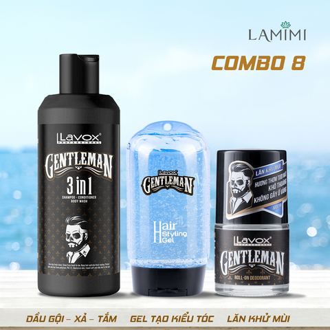 Combo Dầu Gội - Xả - Tắm 3 In 1 & Gel Tạo Kiểu Tóc - Lăn Khử Mùi Lavox Gentleman 