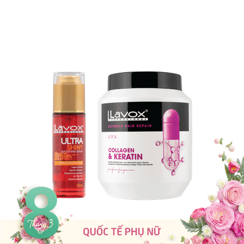  Combo  Serum Huyết Thanh Dưỡng Bóng Tóc và Hấp Dầu Phục Hồi Tóc – Collagen, Keratin Lavox 1000ml 