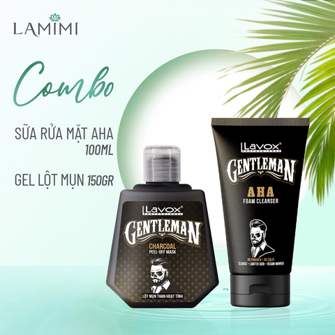  Combo Lột Mụn Than Hoạt Tính - Sữa Rửa Mặt AHA Lavox Gentleman 