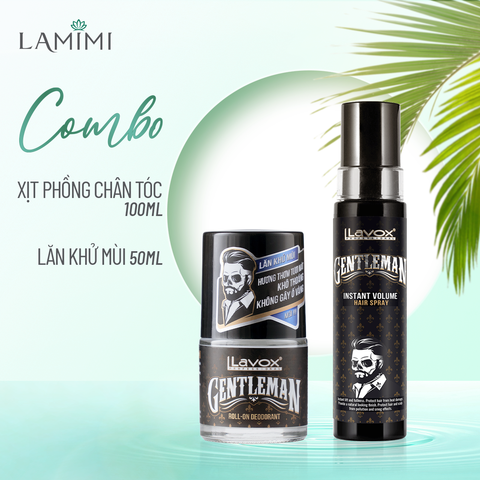  Combo Lăn Khử Mùi - Xịt Phồng Chân Tóc Lavox Gentleman 