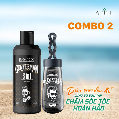  Combo Dầu Gội - Xả - Tắm 3 In 1 & Gel Vuốt Tóc Tạo Kiểu Mềm Lavox Gentleman 