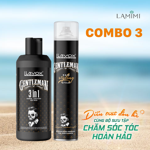  Combo Gội - Xả - Tắm 3 In 1 & Keo Xịt Tạo Kiểu Tóc Lavox Gentleman 