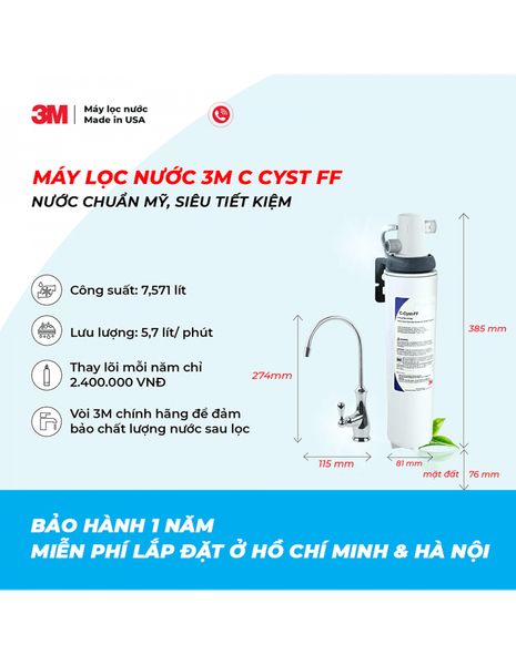 MÁY LỌC NƯỚC 3M LẮP DƯỚI BỒN RỬA + VÒI 3M CHÍNH HÃNG - 3M AP EASY CYST FF