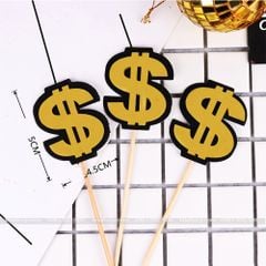Set 10 que cắm chữ RICH, $ Vàng, que cắm bánh sinh nhật - QCB0055