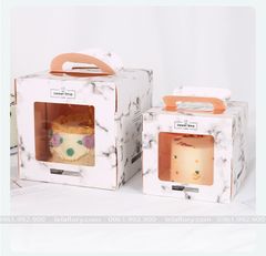 Hộp đựng bánh kem mặt mika vân đá (kèm đế bánh) - THB0002