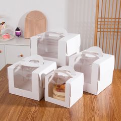Hộp đựng bánh kem mặt mika màu Trắng (kèm đế bánh) - THB0006