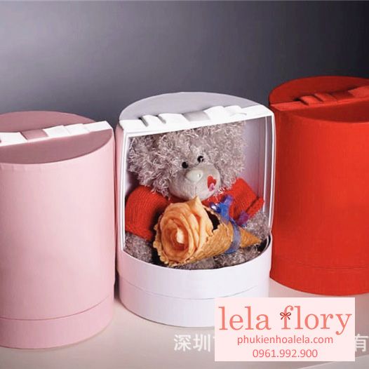 Hộp trụ tròn cắm hoa có cửa trượt, hộp đựng quà độc đáo, hộp đựng gấu bông xinh xắn - THH0069