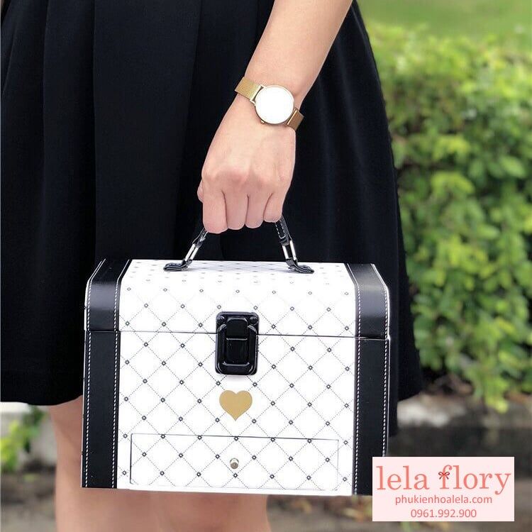 Hộp cốp ngăn kéo chấm bi cắm hoa, hộp cắm hoa, hộp đựng quà độc đáo có ngăn kéo - THH0070.3