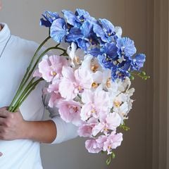 Cành Lan Hồ Điệp vải 9 bông cánh xoăn 3D, hoa lụa cao cấp - HOG0015