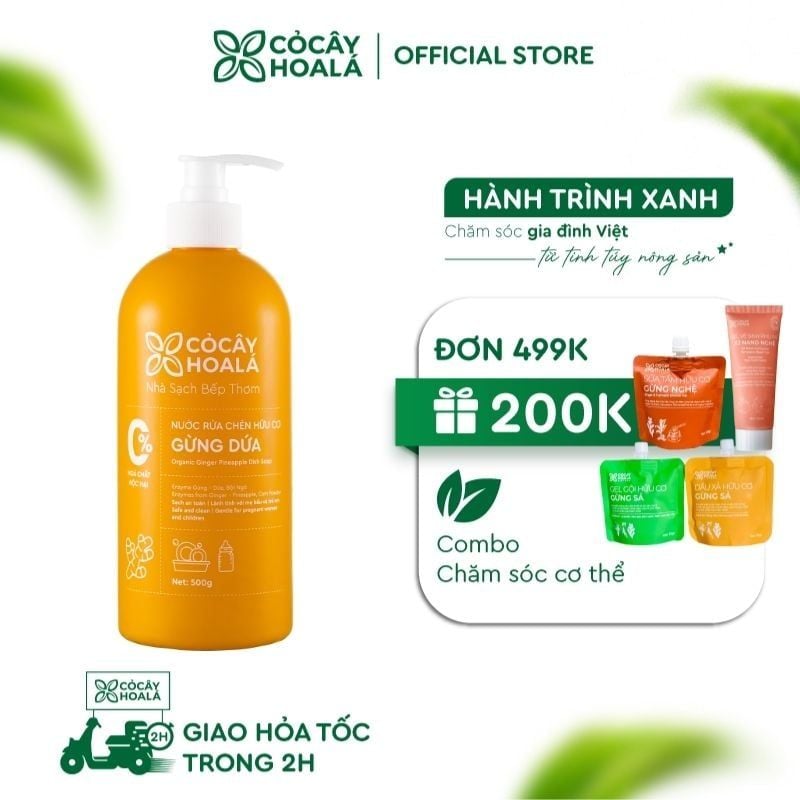 Nước rửa chén Gừng Dứa Cỏ Cây Hoa Lá  dành cho da tay nhạy cảm, dễ kích ứng 500g