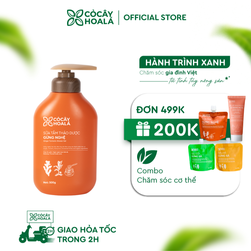 Sữa Tắm Thảo Dược Gừng Nghệ Cỏ Cây Hoa Lá 500g