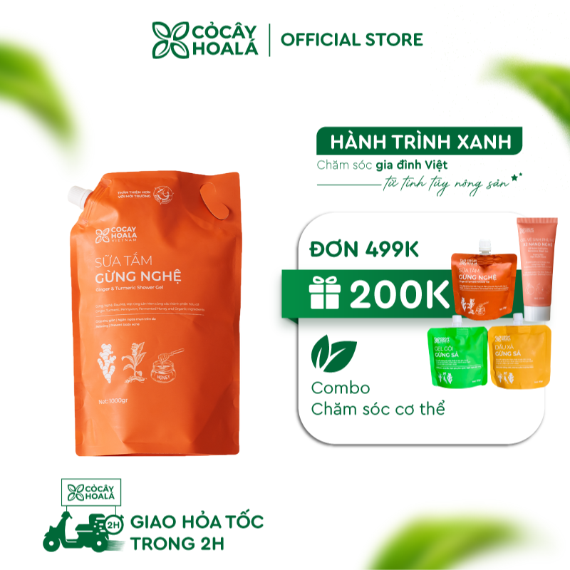 Sữa Tắm Thảo Dược Gừng Nghệ Cỏ Cây Hoa Lá 1000g