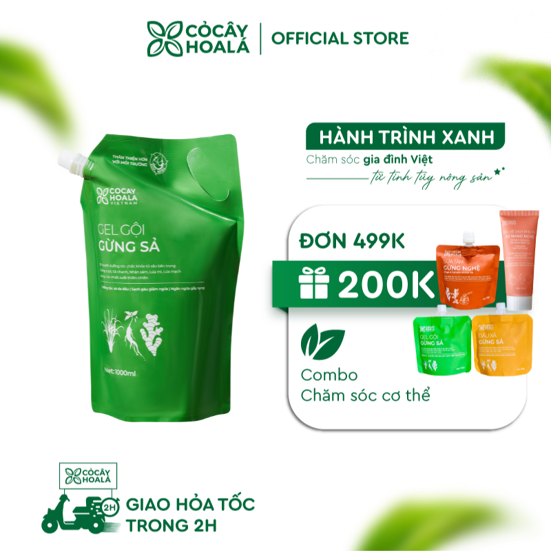 Túi Refill Dầu Gội Thảo Dược Gừng Sả Cỏ Cây Hoa Lá 1000g