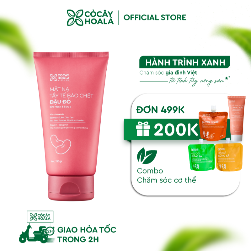 Mặt nạ tẩy tế bào chết Đậu đỏ Cỏ Cây Hoa Lá 150g