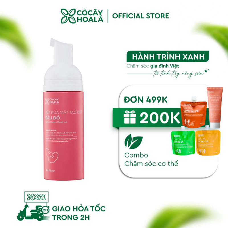 Sữa rửa mặt tạo bọt Đậu đỏ Cỏ Cây Hoa Lá 150g