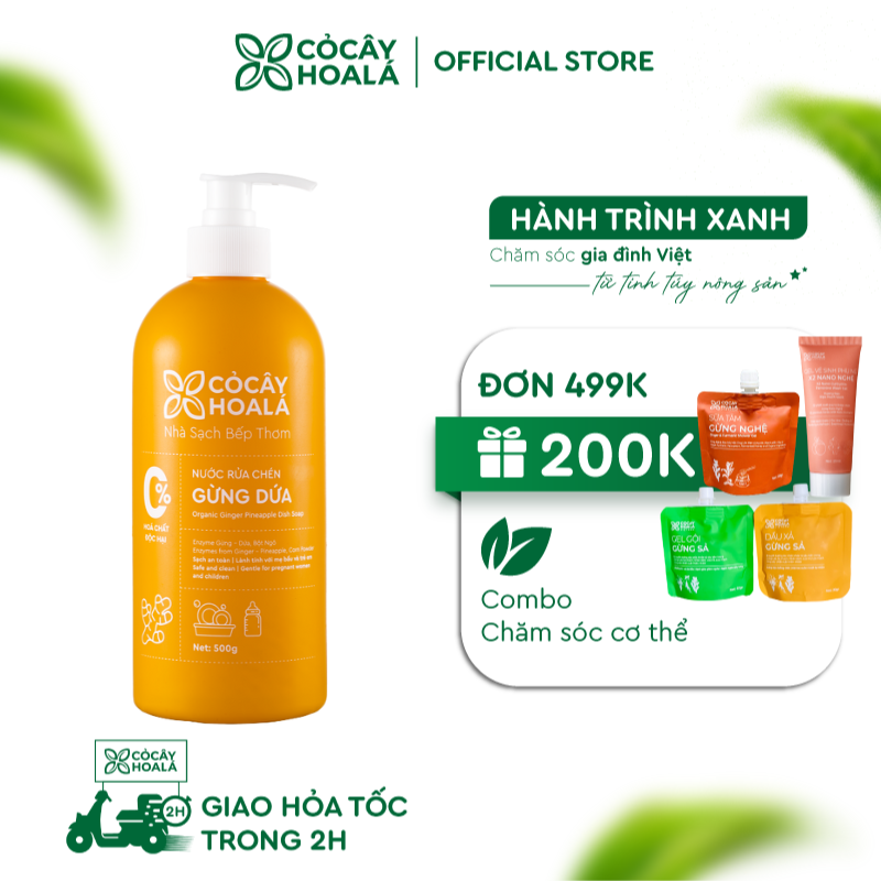 Nước Rửa Chén Thiên Nhiên Gừng Dứa Cỏ Cây Hoa Lá 500g