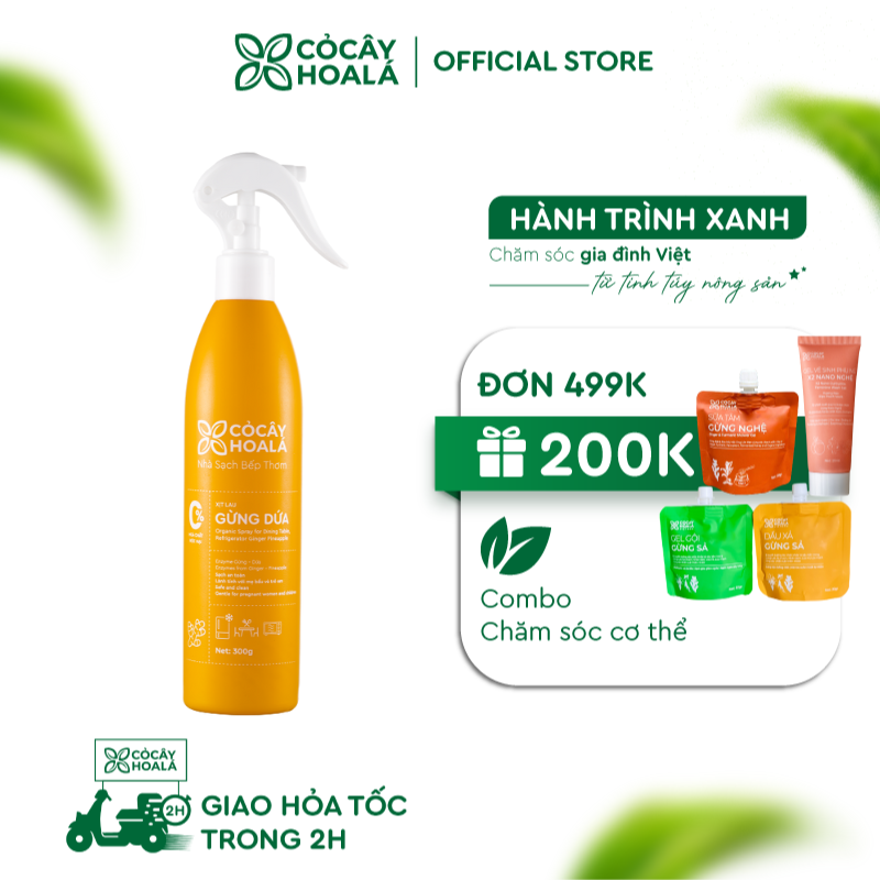 Xịt Lau Bàn Ăn, Tủ Lạnh Thiên Nhiên Gừng Dứa Cỏ Cây Hoa Lá 300g
