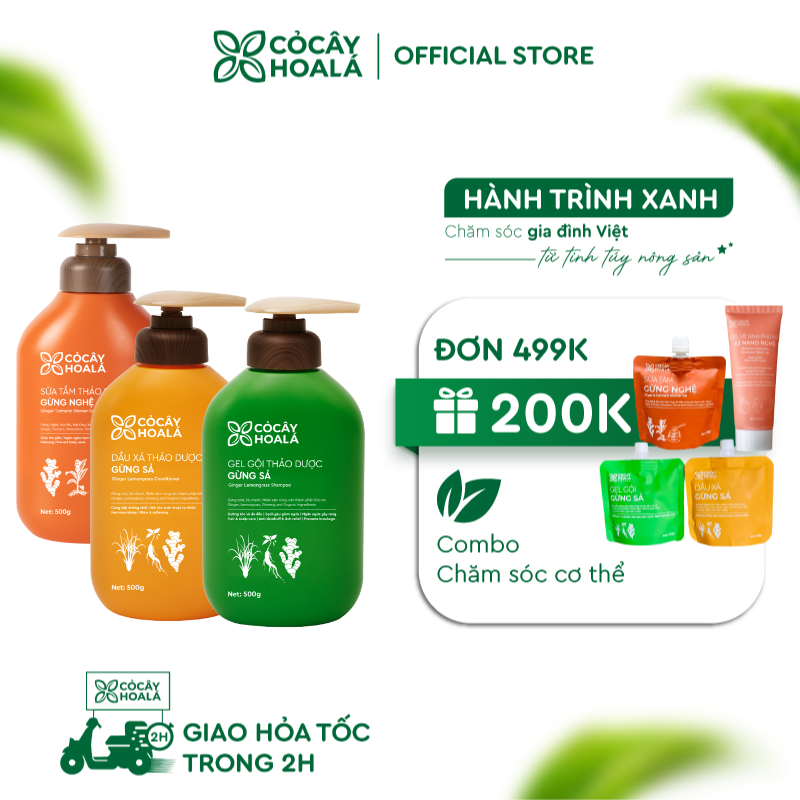Combo Dầu gội xả thảo dược Gừng Sả và Sữa tắm thảo dược Gừng Nghệ