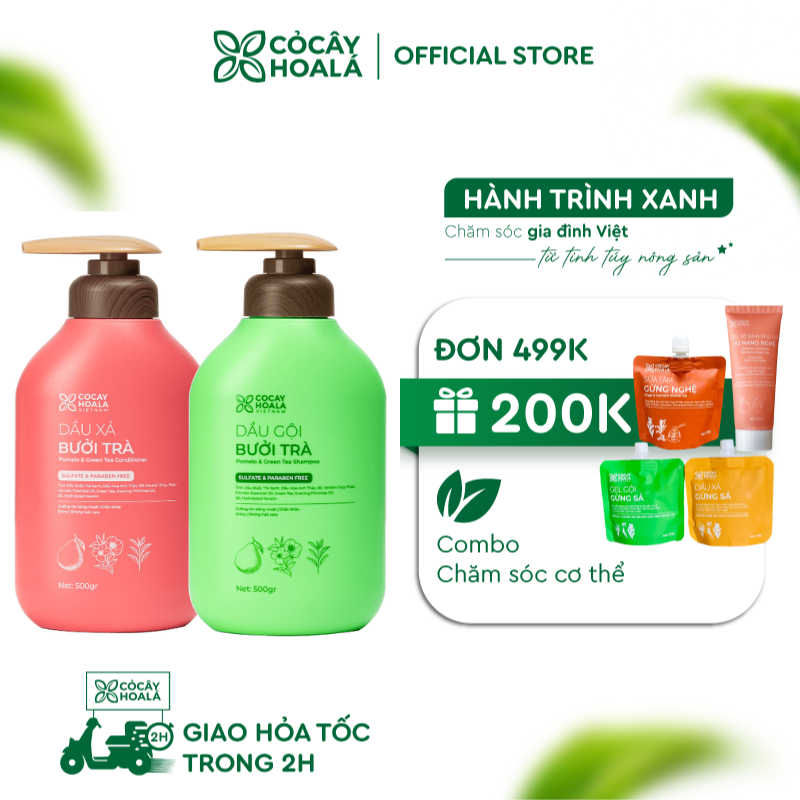 Combo Gội Xả Thảo Dược Bưởi Trà 500g