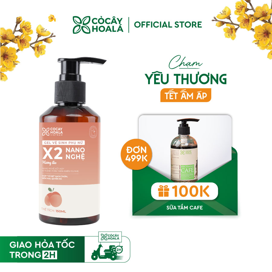 Dung dịch vệ sinh phụ nữ Gel X2 nano nghệ Cỏ Cây Hoa Lá 150g Làm Sạch, Ngừa Vi Khuẩn